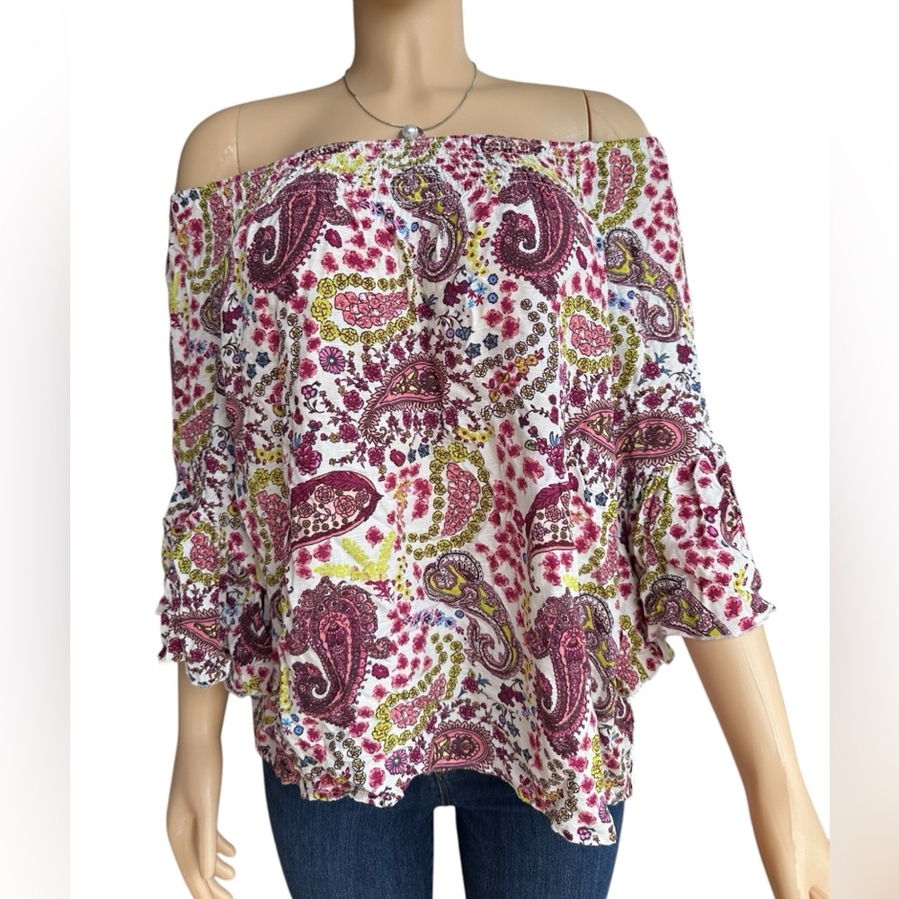 Cato Flounce Sleeve Pullover Paisley Blouse